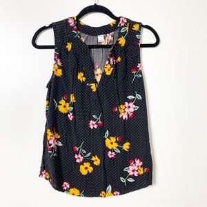 Old Navy Polka Dot Floral Sleeveless V-neck Blouse Size Small
